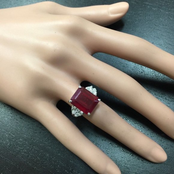 13.60 Ct Red Ruby & Diamond 14KW Gold Ring - Picture 5 of 8